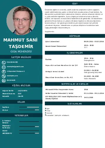 Gıda Mühendisi CV Örnekleri cv indir